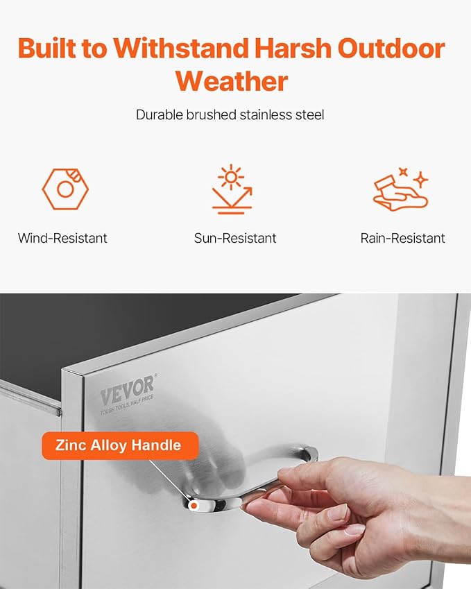 VEVOR Outdoor Kitchen Door Drawer Combo, 32.5"Wx21.7"Hx20.5"D, Access Door Double Drawers with Paper Towel Rack, BBQ Island Drawers with Stainless Steel Handles, 30.7"Wx20"Hx21"D Cutout Size