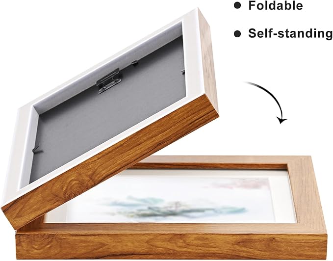 Double Hinged 4X6 Picture Frame with Real Glass-Tabletop or Wall Mounted, Display for 3X5 & 4X6 Photos (with/without Mat)-Rustic Brown, For Family Photos & Wedding Memories-Z4664