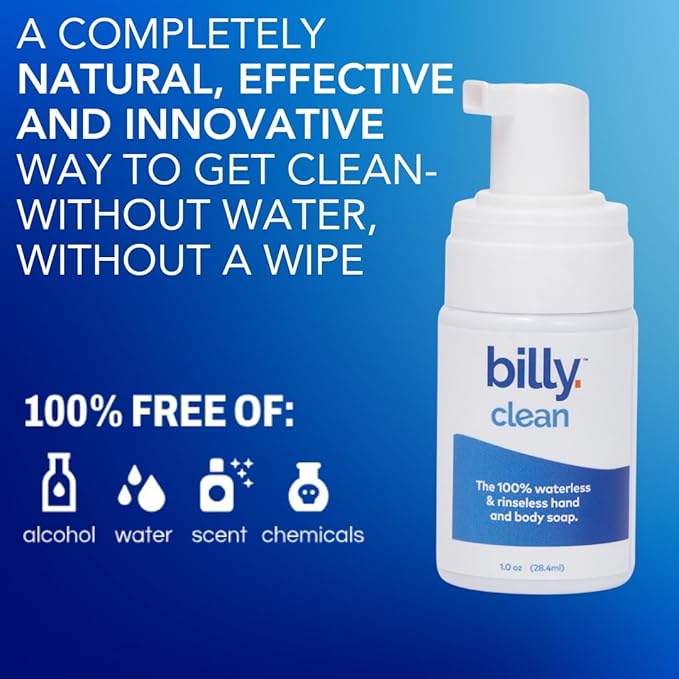 Billy Clean Little 3-pack 100% Natural No Rinse Waterless Soap, Hand and Body, Travel Size Foaming Hand Washer, Alcohol Free, Elderly and Kids