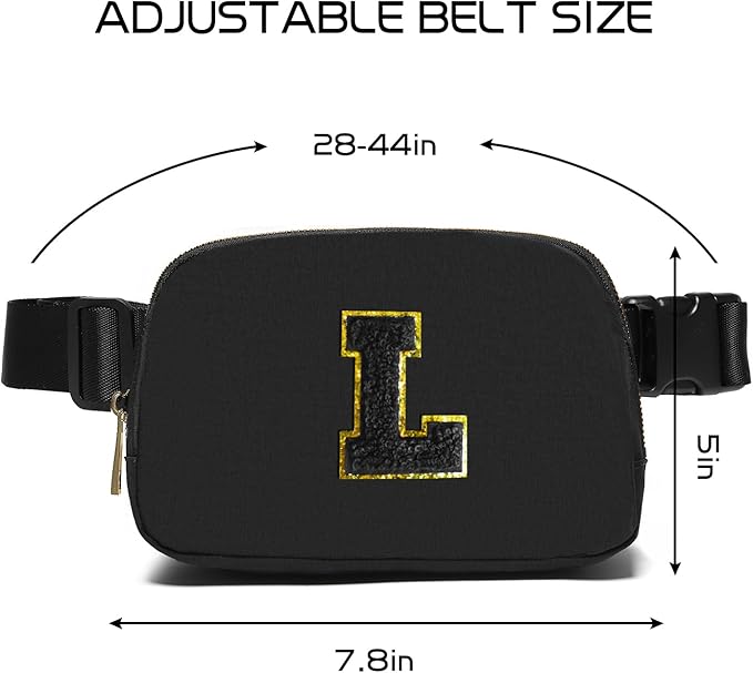 Gitus Belt Bag Fanny Pack Crossbody Bags with Initial Letter Patch Gifts for Wife Older Women Mother Coworker Bridesmaid Anniversary Travel Gifts Beach Gifts (Black-L)