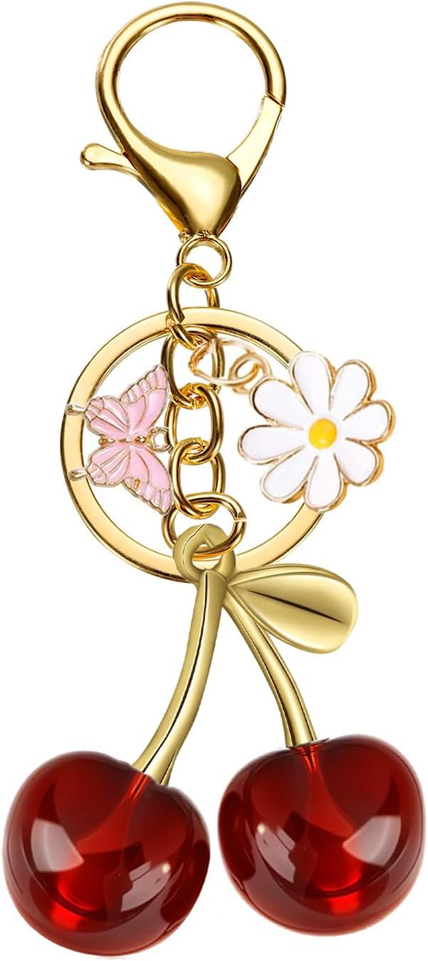 Agromusk Cute Cherry Keychain,Kawaii Cherry Bag Purse Charms for Women Car Keys Decor Gifts Stuff Accessories