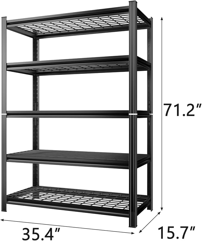 Metal Garage Shelving Unit, Heavy Duty Adjustable Storage Shelves, Steel Shelving, 3000 lbs Capacity, Industrial Shelves for Heavy Tools and Equipment, 5Tier-35.4" Wx 15.7" Dx 71.2" H