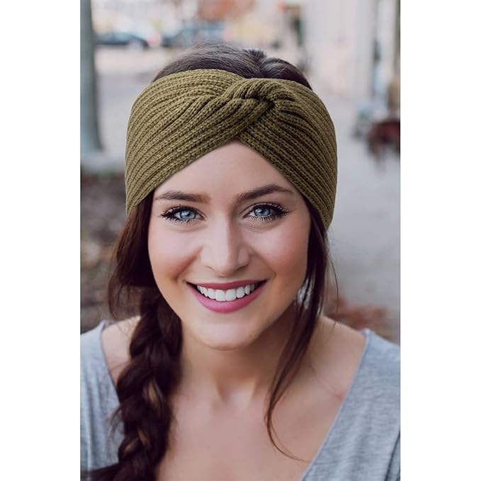 AQOKKA Knit Winter Headbands for Women Fuzzy Wool Fleece Lined Ear Warmers Elastic Turban Crocheted Head Wrap Winter Accessories for Women Cold Weather