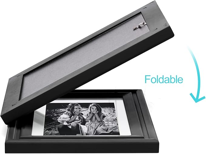 Vertical & Horizontal 5X7 Picture Frames Double Hinged Wood Folding Photo Frames with Real Glass Front Fit for Desktop or Tabletop Display Pictures 4x6 with Mat or 5x7 Without Mat, Black