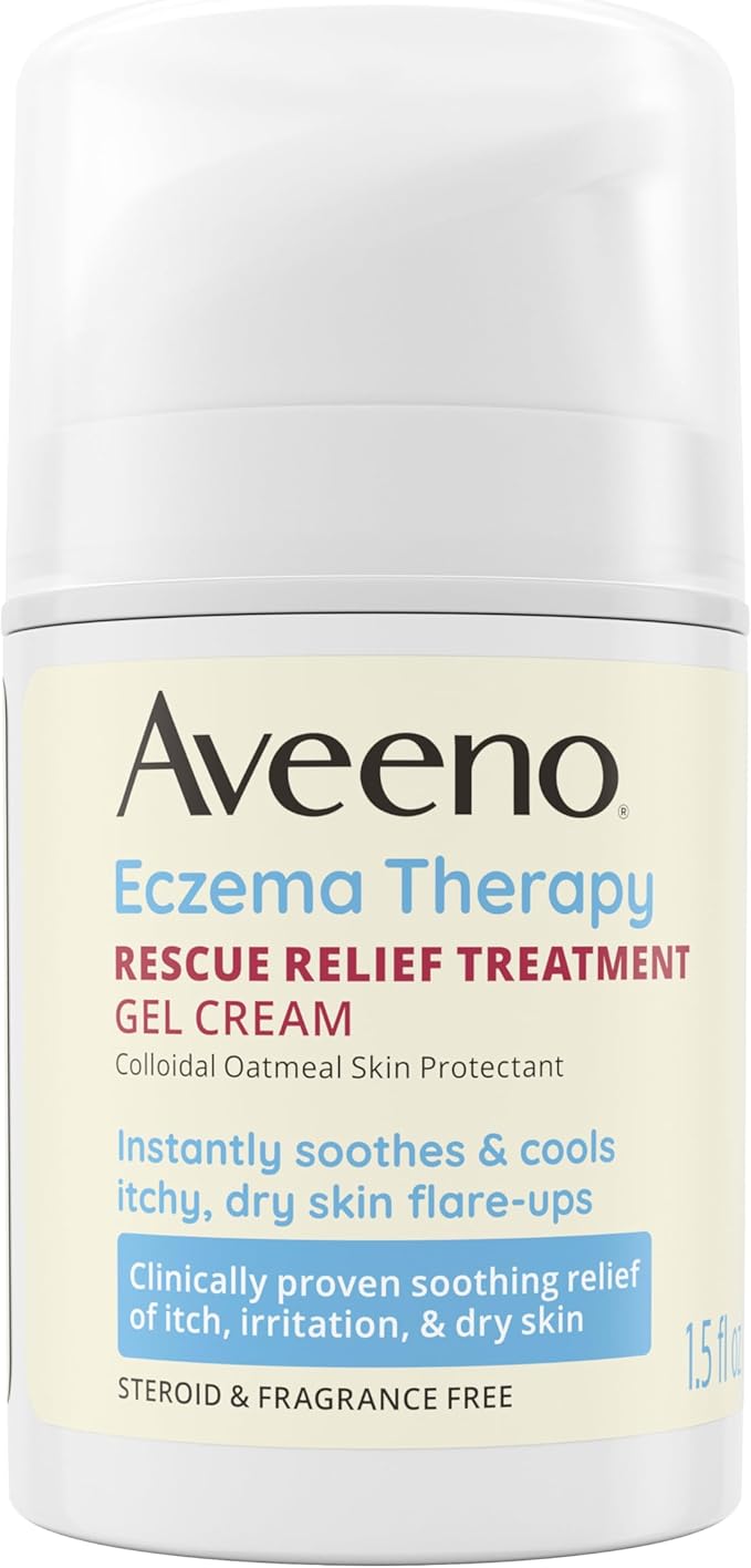 Aveeno Eczema Therapy Rescue Relief Treatment Gel Cream, Colloidal Oatmeal Skin Protectant, Formula Instantly Soothes & Cools Itchy Dry Skin Flare-Ups, Steroid & Fragrance Free, 1.5 Oz