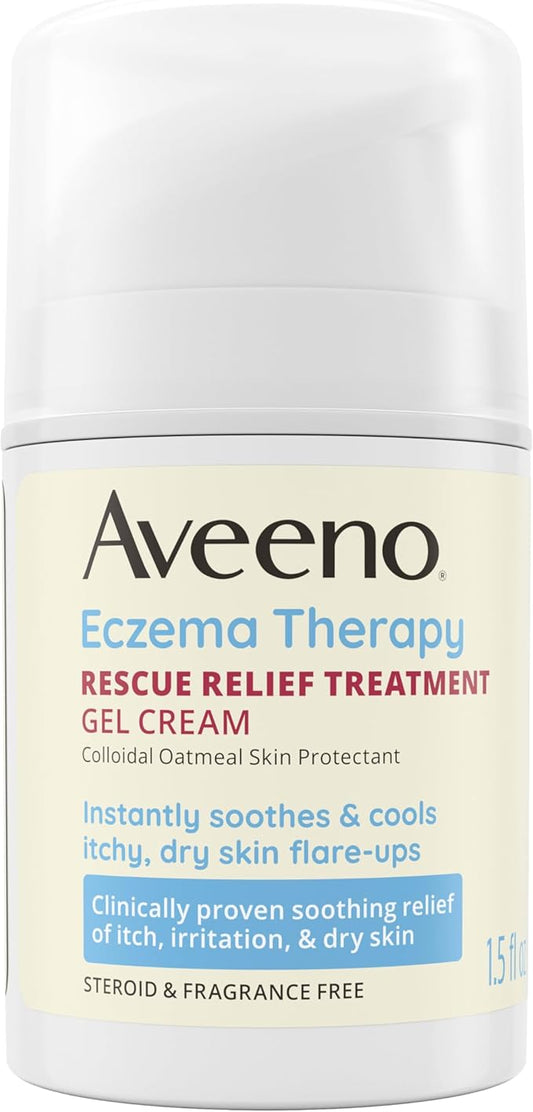 Aveeno Eczema Therapy Rescue Relief Treatment Gel Cream, Colloidal Oatmeal Skin Protectant, Formula Instantly Soothes & Cools Itchy Dry Skin Flare-Ups, Steroid & Fragrance Free, 1.5 Oz