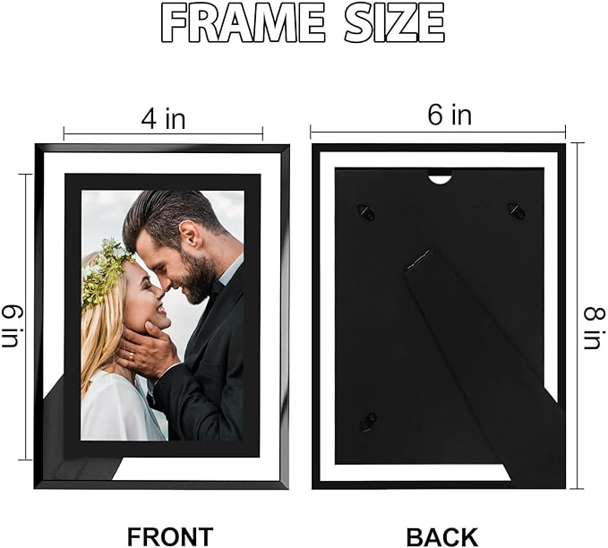 4x6 Picture Frames Black - Set of 4, HD Real Glass 4 by 6 Photo Frame for Tabletop Display, Wedding Birthday Christmas Day Gifts (4 x 6, Black)