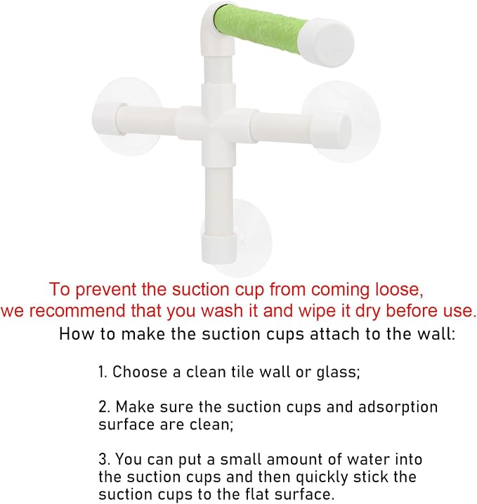 Hypeety Portable Suction Cup Bird Window and Shower Perch Toy Parrot Stand | 3 strong suction cups, parrot bath perch with quartz sand surface, fits windows/tile, for parakeets/budgies/cockatiels, green
