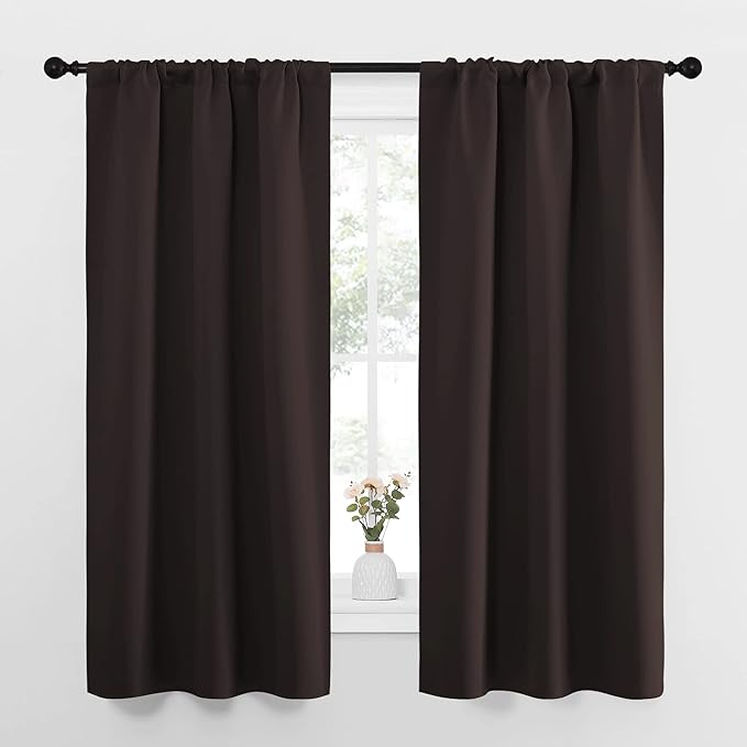 NICETOWN Bedroom Curtains Thermal Insulated, Noise Reducing Curtains & Drapes for Small Kitchen Window, Privacy Draperies (Toffee Brown, 34" Wide x 63" Long, 2 PCs)