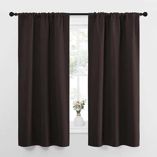 NICETOWN Bedroom Curtains Thermal Insulated, Noise Reducing Curtains & Drapes for Small Kitchen Window, Privacy Draperies (Toffee Brown, 34" Wide x 63" Long, 2 PCs)