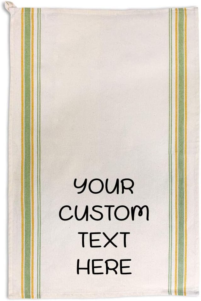 Custom Decor Kitchen Towels Personalized Text Words Name Cleaning Supplies Dish Green Stripe