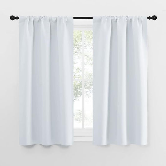 NICETOWN Greyish White Window Curtain Panels - Thermal Insulated Rod Pocket Room Darkening Curtain Sets for Bedroom (Greyish White, 2 Panels, 29 by 50)