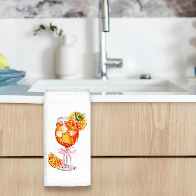 Aperol Spritz Decor Kitchen Towels, Aperol Spritz Gifts Hand Towels, Coquette Bow Cocktail Dish Tea Towel for Kitchen Home Bar Decorative, Gift for AperolSpritz Lovers Bar Cart Decor, 16x24In