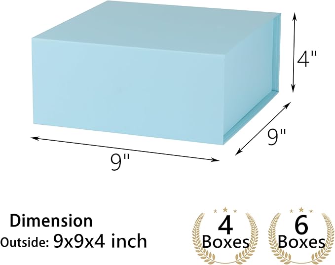6 Pack Blue Gift Boxes With Lids,9x9x4 Inch Bridesmaid Proposal Box And Printable Stickers,Proposal Boxes With Ribbon For Wedding, Packaging, Present, Birthday