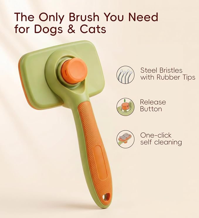 Cat Brush Dog Brush with Self Cleaning Cat Comb, Hair Removal for Pets | Skin Friendly Grooming; for Puppies & Long/Short Haired Pets; Pet Supplies Accessory; Dog Deshedding Brush Grooming Kit