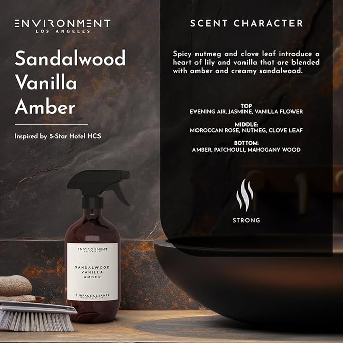 ENVIRONMENT Inspired by 5-Star Resort HCS Surface Cleaner, 16oz Luxury Surface Cleaner (Sandalwood | Vanilla | Amber) Home Essentials, Scented Cleaning Products, Vegan & Cruelty-Free