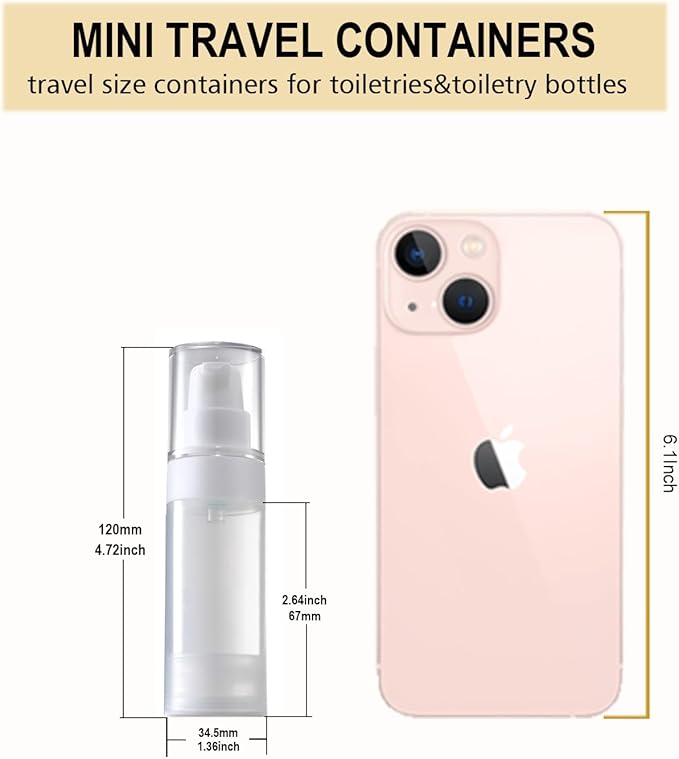 4pack mini Travel Size Pump Bottle Dispenser,Transparent Empty Lotion Bottles with,with Labe lslotion Travel Container 1.0/oz 30ml Small airless Pump jar,TSA Approved Size
