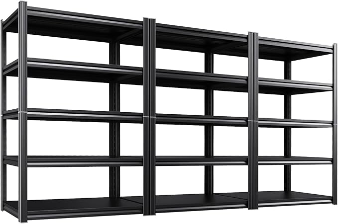 3 Pack 46"W Heavy Duty Garage Shelving - 5 Tier Metal Storage Shelves (2500 LBS Total Capacity), Adjustable Steel Utility Rack for Pantry, Warehouse, Basement, Shop - 71.2" Hx46 W x 20" D,Black