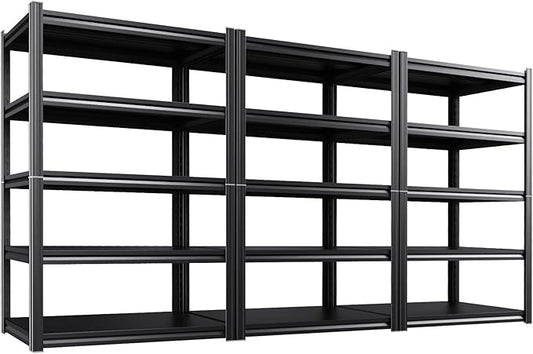 3 Pack 46"W Heavy Duty Garage Shelving - 5 Tier Metal Storage Shelves (2500 LBS Total Capacity), Adjustable Steel Utility Rack for Pantry, Warehouse, Basement, Shop - 71.2" Hx46 W x 20" D,Black