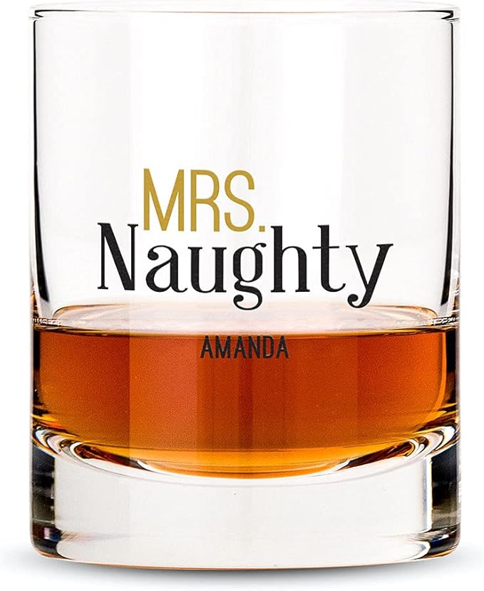 WEDDINGSTAR Personalized Whiskey Glass 11oz - Mrs. Naughty Print