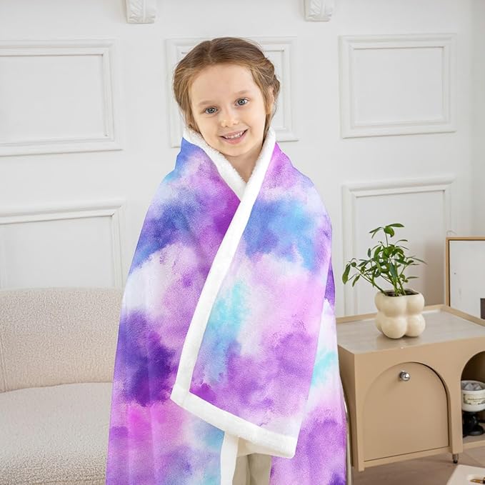 Feelyou Colorful Fleece Throw Blanket Throw 50"x60" Kids Tie Dye Watercolor Sherpa Blanket Plush Fuzzy for Bed Couch Chair Living Room, Dreamy Girly Bed Blanket Room Decor