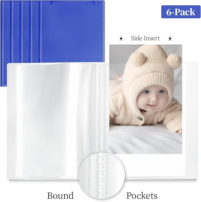 Vienrose Small Photo Album 6-Pack 5 x 7 Photo Book Album, Each Picture Book Holds 52 Photos Mini Photo Book with Customizable Cover, Postcard Album, Baby Photo Albums (Blue)