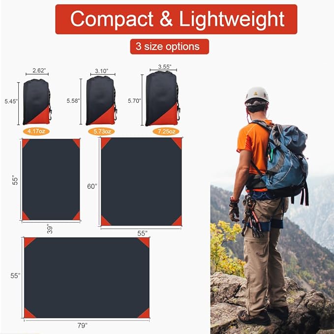 Orga'Neat Pocket Picnic Blanket, Sandproof Lightweight Pocket Camping Tarp, 55″x 39″ Foldable & Fits into Small Bag, Water Resistant Washable Quick Dry Compact Beach Mat for Outdoor Recreation