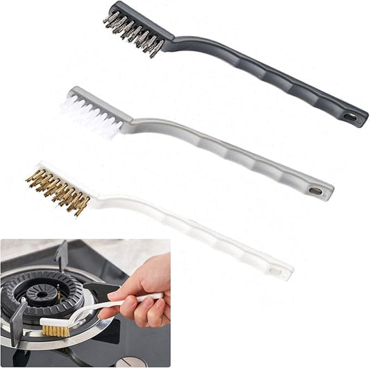 ORIJOYNA Set of 3 Kitchen Cleaning Scrubbers - Wire Brush (Stainless Steel + Brass + Nylon) for Range Hood Grease, Grime and Rust