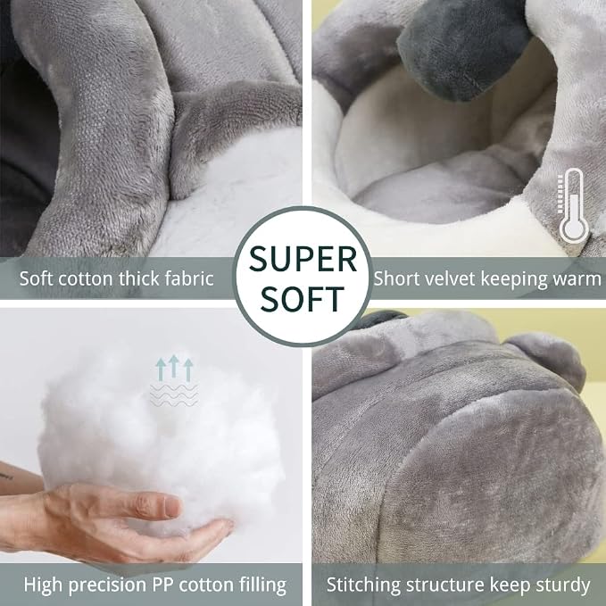 JanYoo Warm Bunny Bed for Rabbits Outdoor Cage Hideout Hut Tent Cave Tunnel Cute House Cotton Washable Winter Gray (XL,Koala)