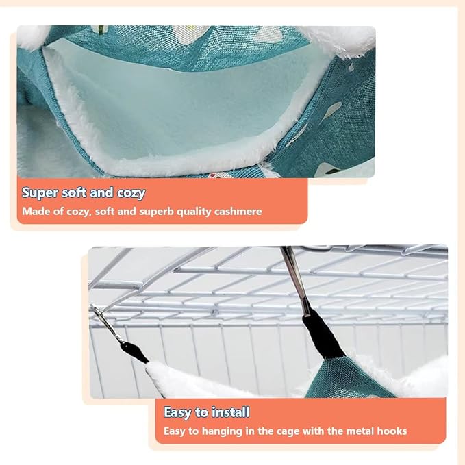 LEFTSTARER Triple-Layer Sugar Glider Hammock, Small Pet Cage Hammock, Sugar Glider Cage Accessories Hamster Bedding Small Animals Bed for Chinchilla Parrot Ferrets Rat Playing Sleeping (Candy)
