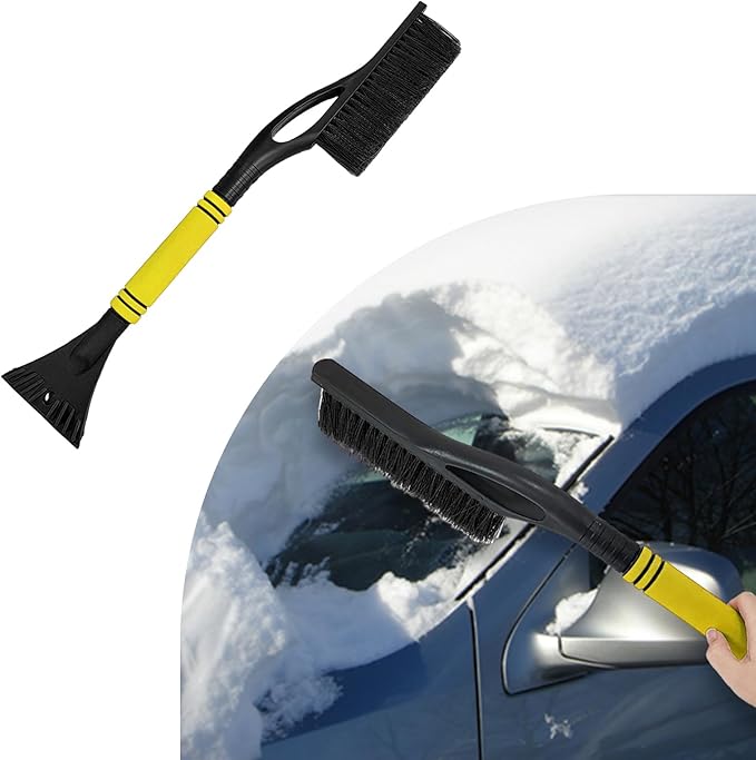 24 Inch Car Snow Scraper and Brush, Detachable Scratch Free Ice Scraper with Ergonomic Foam Grip, Universal Winter Snow Removal Tool for Car Windshield Window (Yellow)