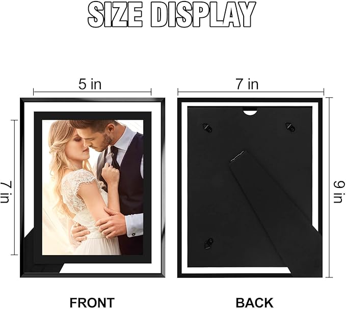5x7 Picture Frames Black - Set of 2, HD Real Glass 5 by 7 Photo Frame for Tabletop Display, Wedding Birthday Christmas Day Gifts (5 x 7, Black)