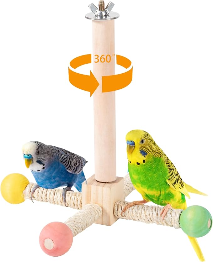FrgKbTm Rotating Bird Perches Toy, Interactive Spinning Parrot Parakeet Toys, Wooden Exercise Stand Bird Cage Accessories for Budgies,Cockatiels,Small Birds