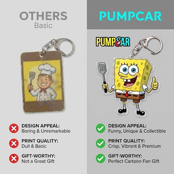 PumpCar Acrylic Keychain Double-Sided Charm Key Ring with Metal Clip Backpack Charm Bag and Car Key Accessory Collectible