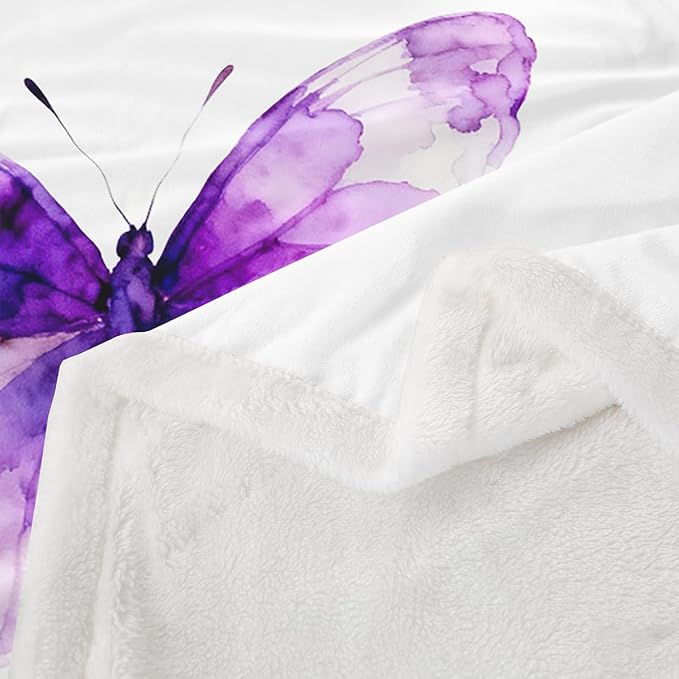 Feelyou Purple Butterfly Fleece Throw Blanket 40"x50" Kids Girls Sherpa Blanket Plush Fuzzy for Bed Couch Chair Living Room, Chic Gorgeous Bed Blanket Room Decor