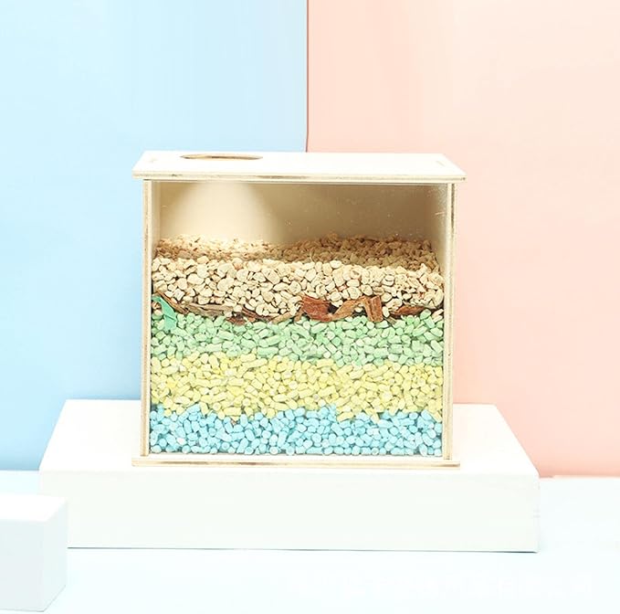 Acrylic Hamster Digging Box, Transparent Wooden Hideout, Removable Lid, Enclosure Accessories for Gerbil Sand Bath, Exploration & Exercise