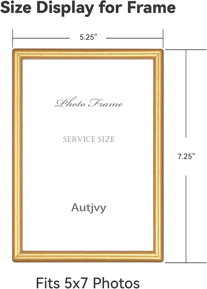 5x7 Picture Frame Matte Gold Modern Simple Thin Aluminum Metal Photo Frame with HD Real Glass, Display for Tabletop and Wall Collage. (2 Pack)