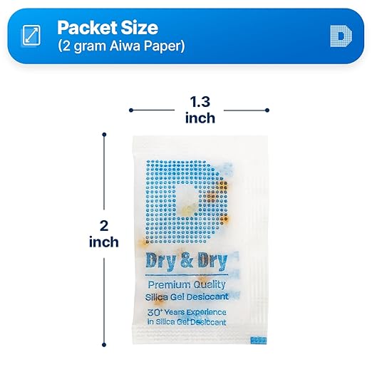 Dry & Dry Orange Indicating Silica Gel Packets Desiccants - Food Safe Silica Packs, Silica Gel Packets, Desiccant Packs for Food Storage - 200 Packets (2 Gram)