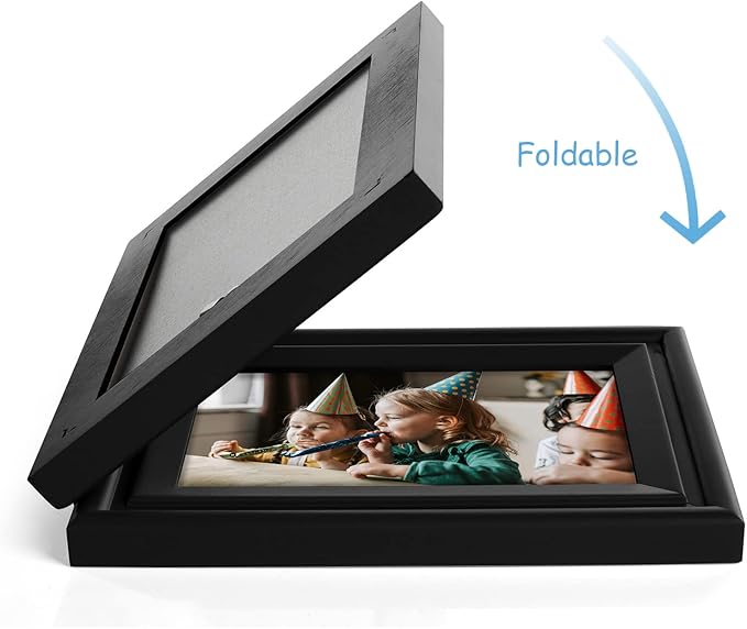 4x6 Double Hinged Picture Frame Folding Photo Frame Vertical and Horizontal in Black Pine Wood with Real Glass for Tabletop X2-HEI-SH46