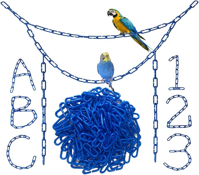 200Pcs Blue C-Clips Plastic Chain Links for Birds & Small Pets | Non-Toxic Safe & Durable. Chew-Resistant For Indoor/Outdoor. C-Clip Snaps Together Easily. Plastic Chain Toy For Small Pets