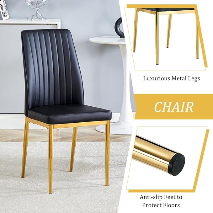 Round Dining Table Set for 4, Modern Kitchen Dining Table Chairs Set for 4, 42" Faux Marble Dining Room Table Set & 4 PU Leather Chairs for Kitchen Living Office Cafe Small Space