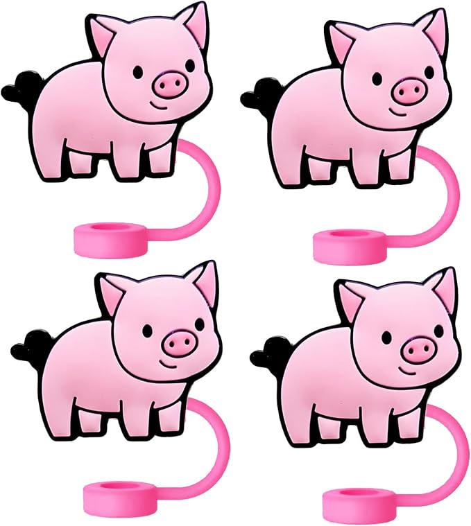 Animal Straw Toppers For Stanley Cups;Straw Covers Cap Toppers Compatible With Stanley 30&40 Oz Tumbler, Reusable & Silicone Tumbler Straws Topper For 0.4 Inch Tips Animal Lover Gifts (Pig)