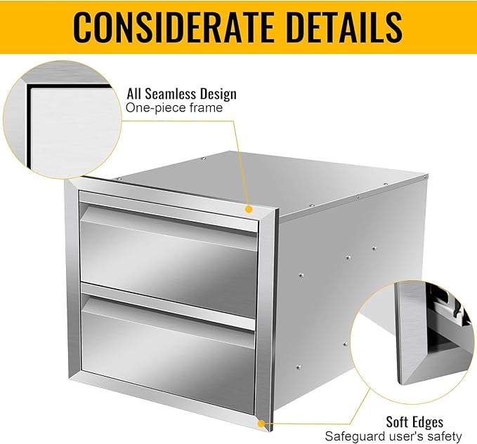 Outdoor Kitchen Drawers Stainless Steel 18W X 15H X 23D Inch, Flush Mount Double BBQ Island Drawers with Hidden Handle for Outdoor Kitchens, Patio or Grill Station