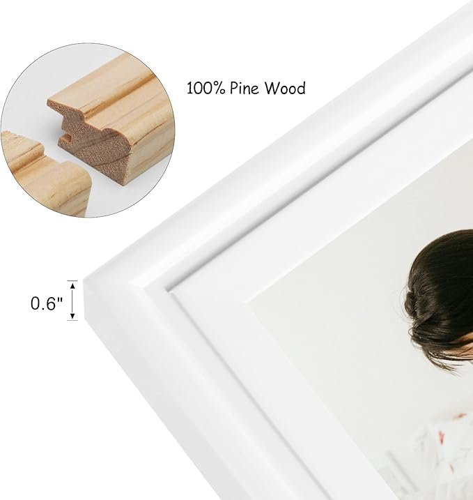 4x6 Double Hinged Picture Frame Folding Photo Frame Vertical and Horizontal in White Pine Wood with Real Glass for Tabletop X2-BAI-SH46
