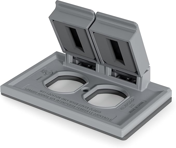 ELEGRP Horizontal Outdoor Cover for Duplex Receptacles, 2-Hole Weatherproof Wall Plate, Outdoor Electrical Outlet Cover, Standard Size 1-Gang 4.55” x 3.02”, Thermoplastic, 1 Pack, Grey