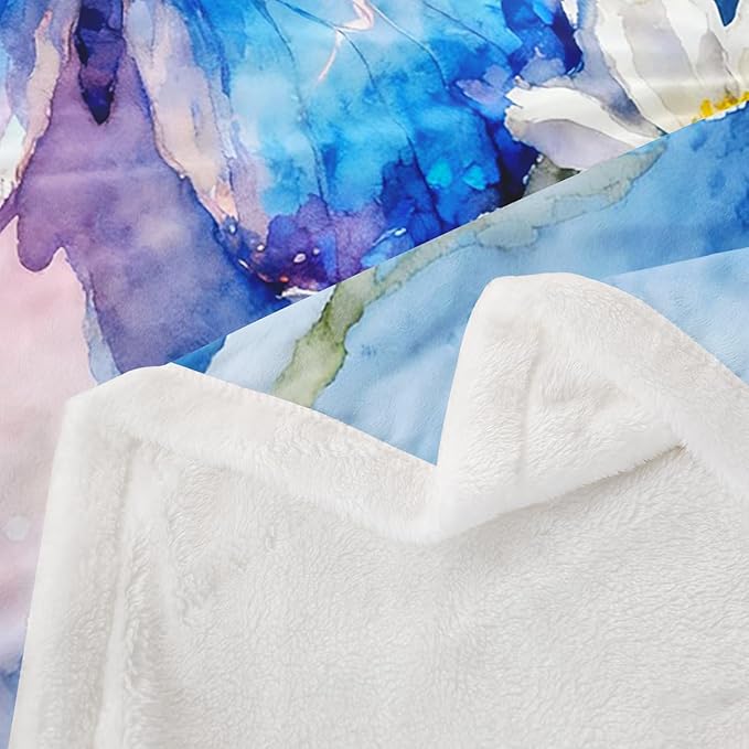 Feelyou Girls Watercolor Butterfly Fleece Throw Blanket Twin 60"x80" Kids Pink Purple Sherpa Blanket Plush Fuzzy for Bed Couch Chair Living Room, Cute Daisy Bed Blanket Room Decor