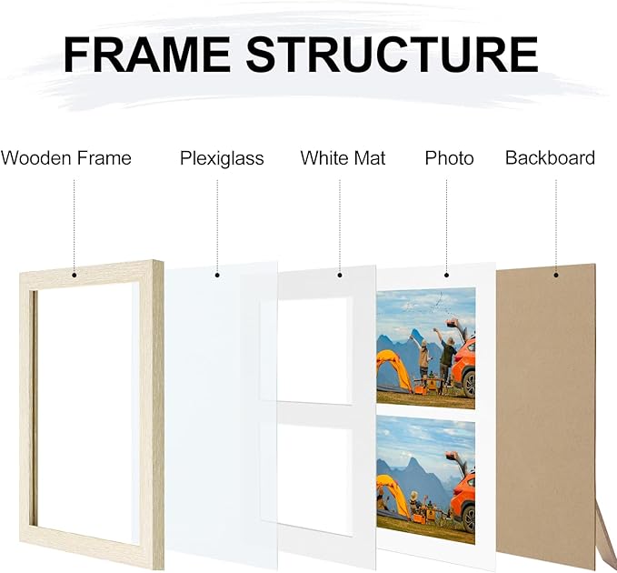 Vittanly 8x10 Collage Picture Frame, Displays 2Pcs 4x6 Pictures with Mat or 1Pcs 8x10 without Mat, Photo Frame for Wall Mounting or Table Top with Stand, Cornsilk, 1 Pack
