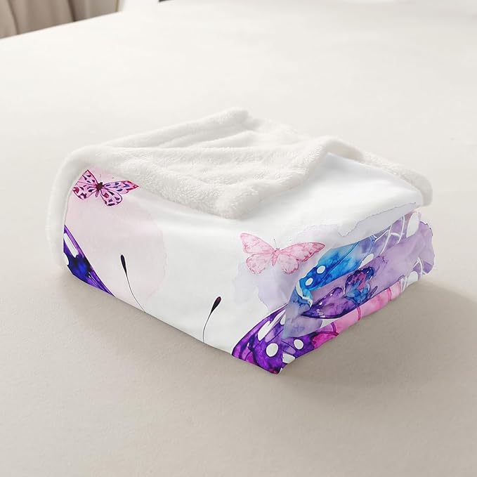 Feelyou Girls Watercolor Butterfly Fleece Throw Blanket Baby 30"x40" Kids Pink Purple Sherpa Blanket Plush Fuzzy for Bed Couch Chair Living Room, Girly Bed Blanket Room Decor