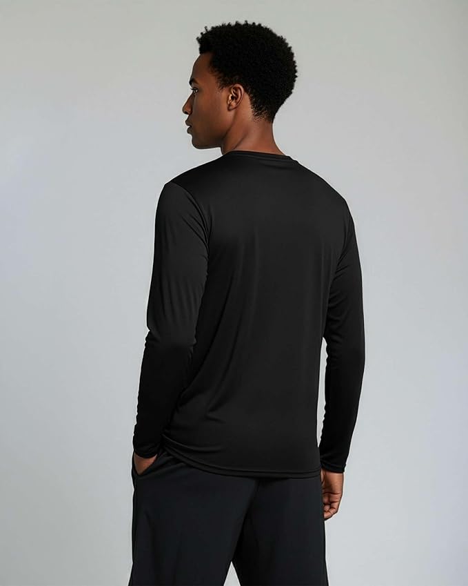 Real Essentials 4 Pack: Mens Long Sleeve Dry Fit T Shirts Hiking Fishing Workout Gym Work Sun UPF 50 Wicking Running Tee