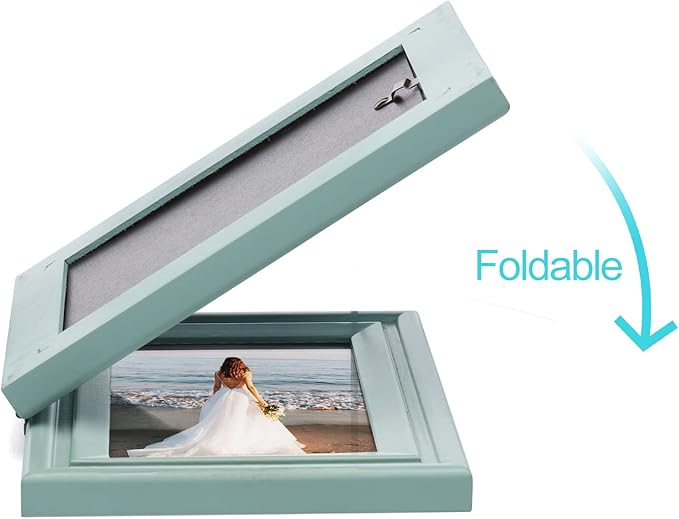 Vertical & Horizontal 4X6 Picture Frames Double Hinged Wood Folding Photo Frames with Real Glass Front Fit for Desktop or Tabletop, Teal Blue XLAN-V46-H64